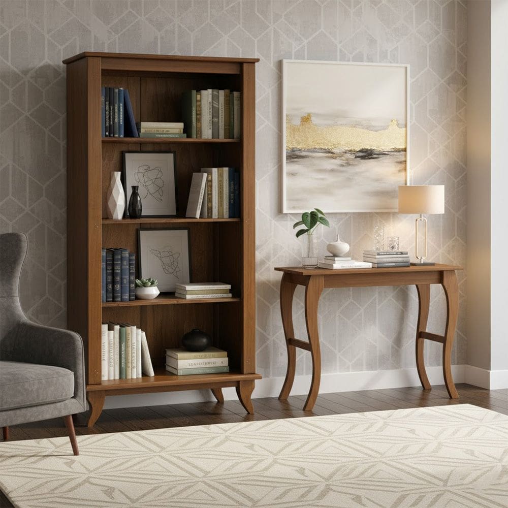 Aparador e Estante Vintage de Madeira Conjunto Clássico Luiz Xv Castanho