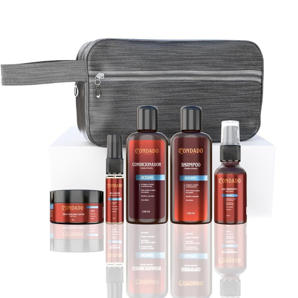 Kit Masculino Completo 6 Em 1 Cabelo Barba Necessaire Cinza