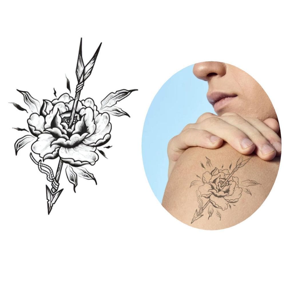 Tatuagem Temporária Flecha Rosa Arranjo Cupido