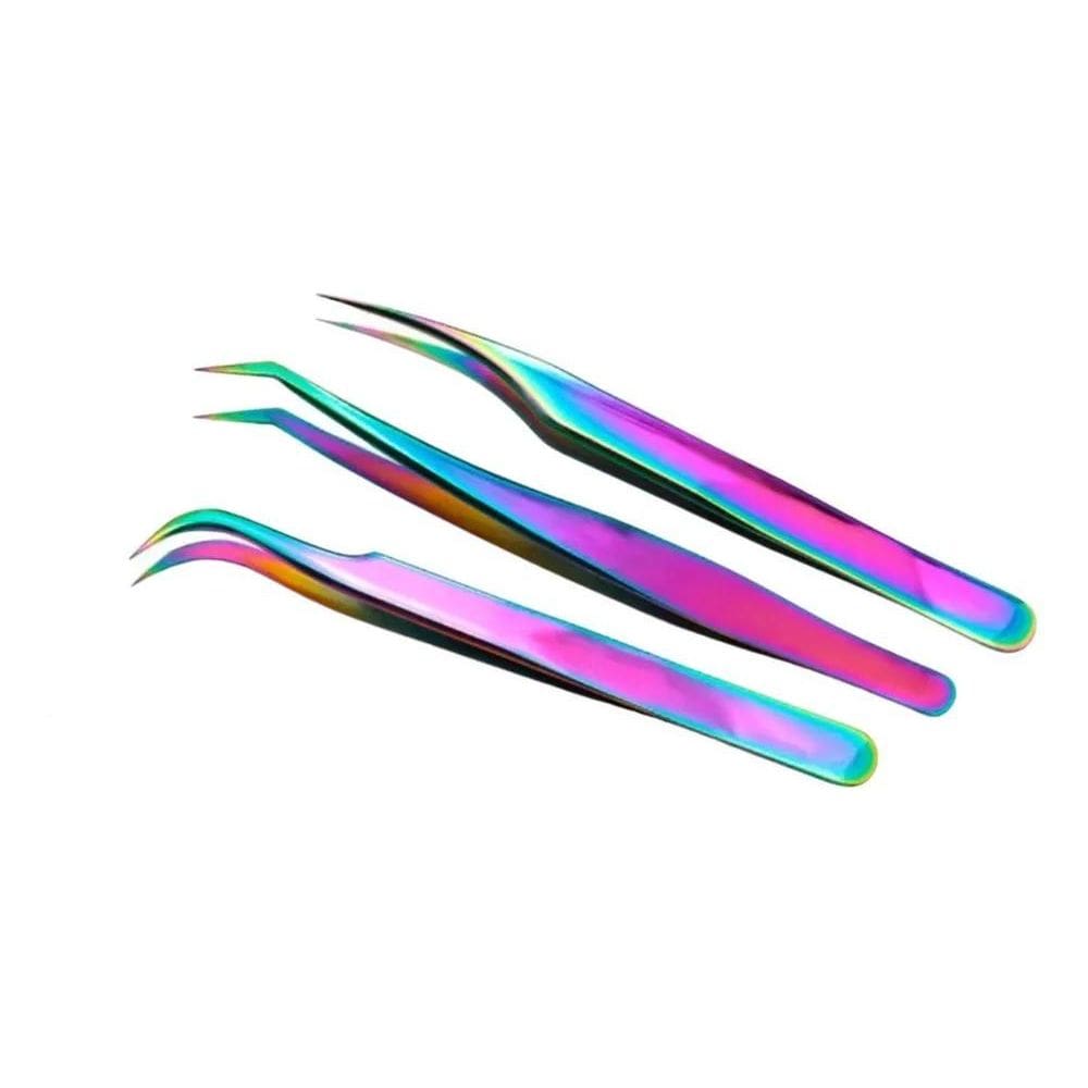 2X Kit 3 Pinças Multicor Extensão De Cílios Volume Russo