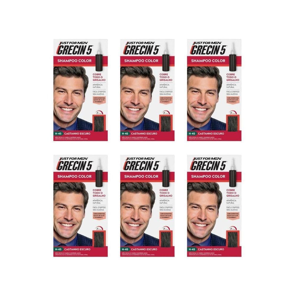 Grecin 5 Shampoo Tonalizante Castanho Escuro - Kit Com 6Un
