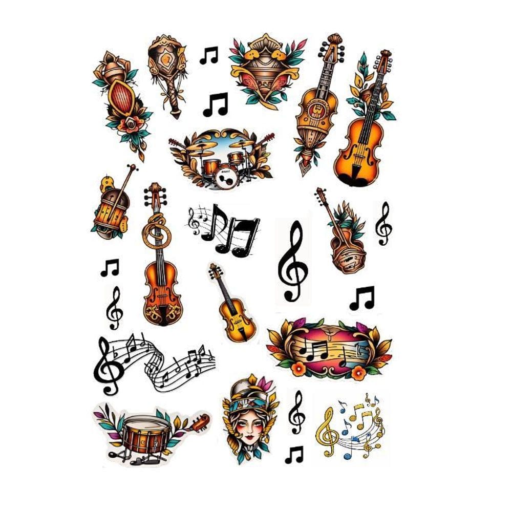 Tatuagem Temporária Simbolos Musicais Diversos Folha A4