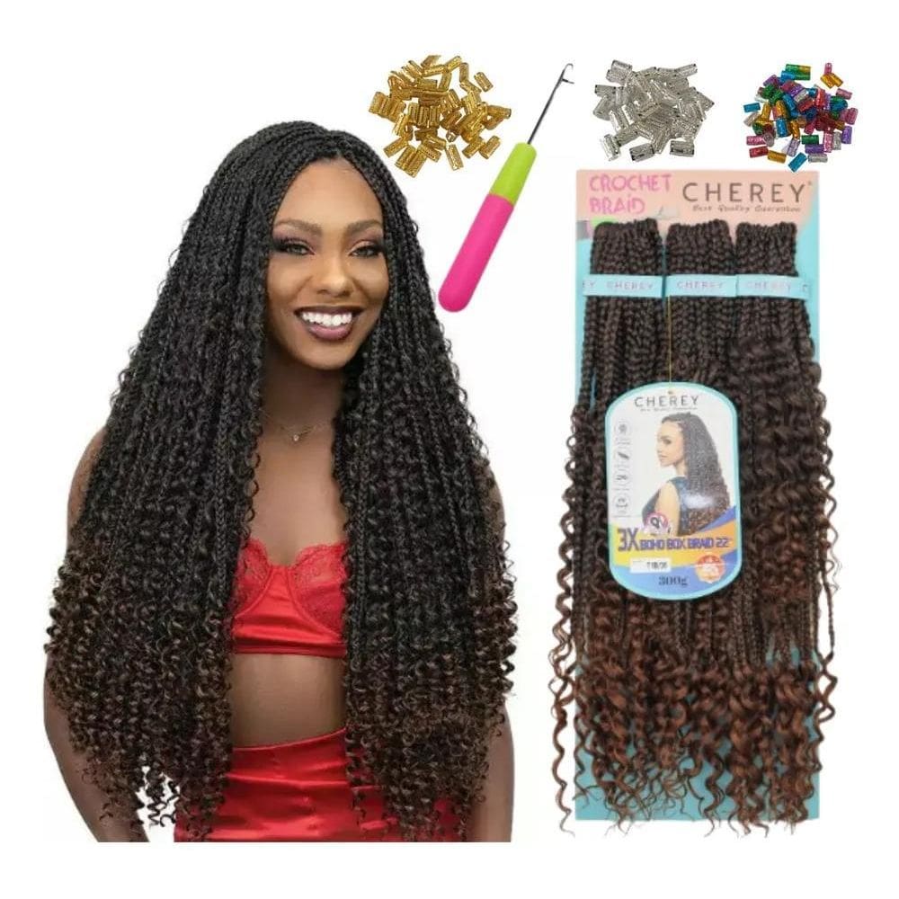 2X Kit 2 Cabelo Gypys Braids Trança Pronta Com Cachos