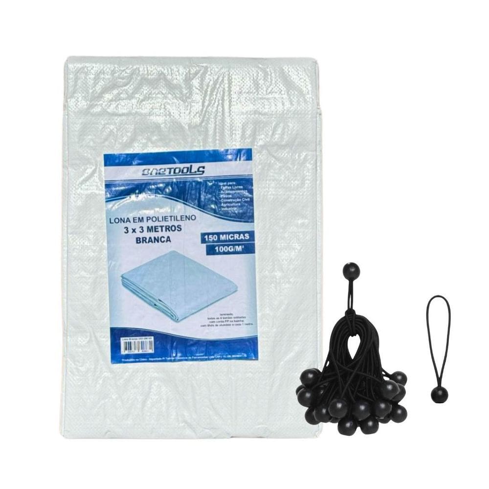Lona Reforçada Branca 3X3 150 Micras + Elásticos Fixadores