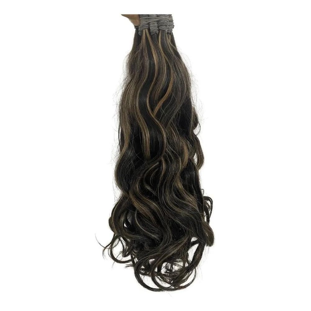 2X Cabelo Humano Morena Iluminada P/Mega-Hair 55Cm/50 Grs