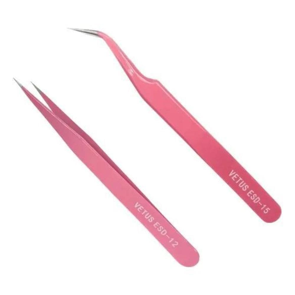 2X Kit Par De Pinças Alongamento De Cílios Fio A Fio Vetus