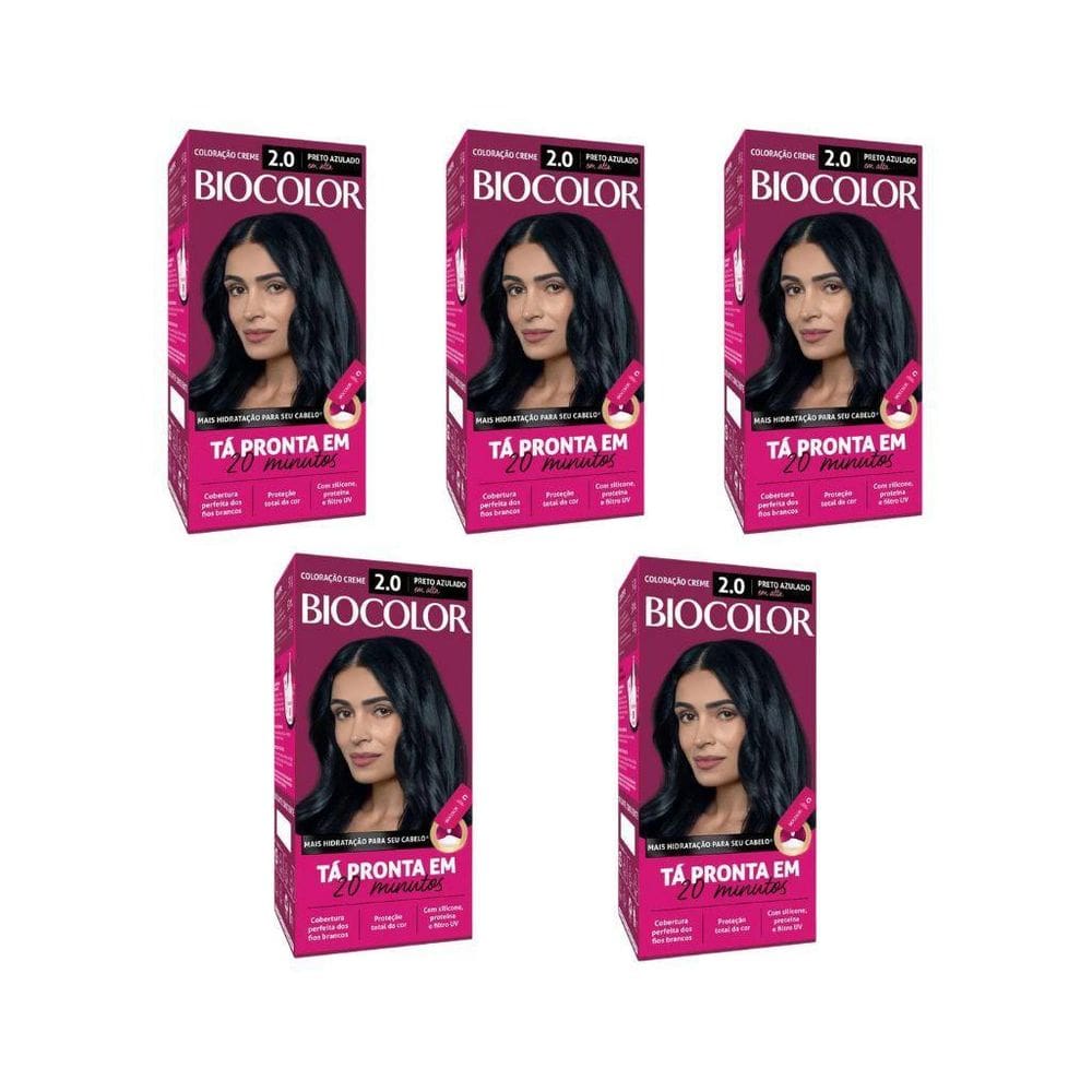 Coloraçao Biocolor Creme 2.0 Preto Azul - Kit C/5Un