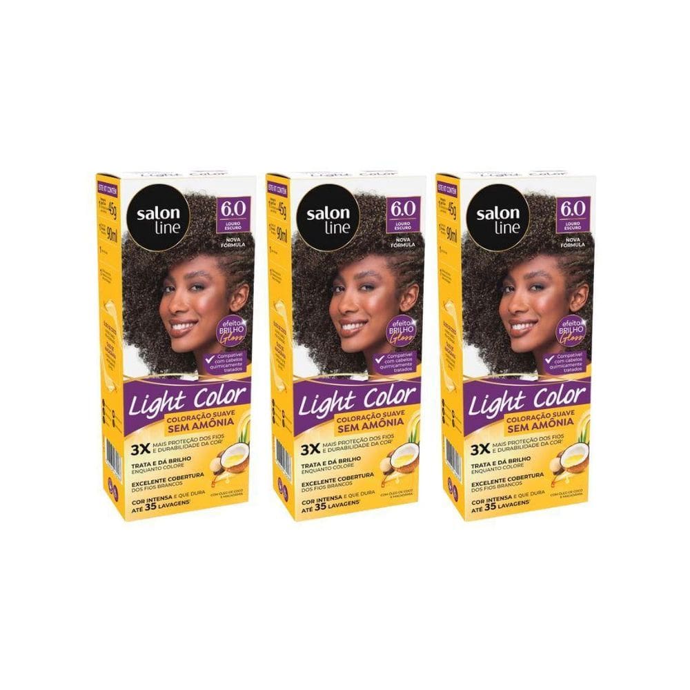 Coloraçao Light Color 6.0 Louro Escuro - Kit Com 3Un
