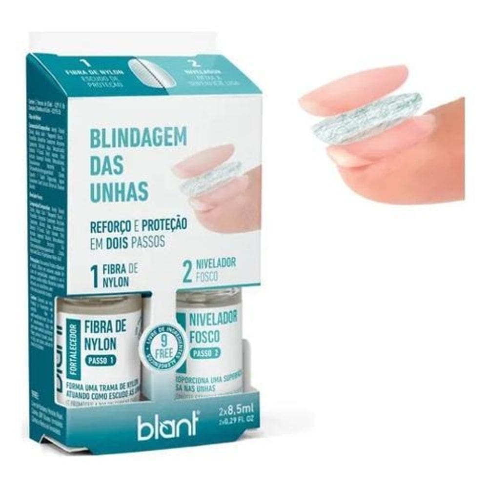 2X Kit Blindagem Das Unhas Fibra Nylon + Nivelador Fosco Bla