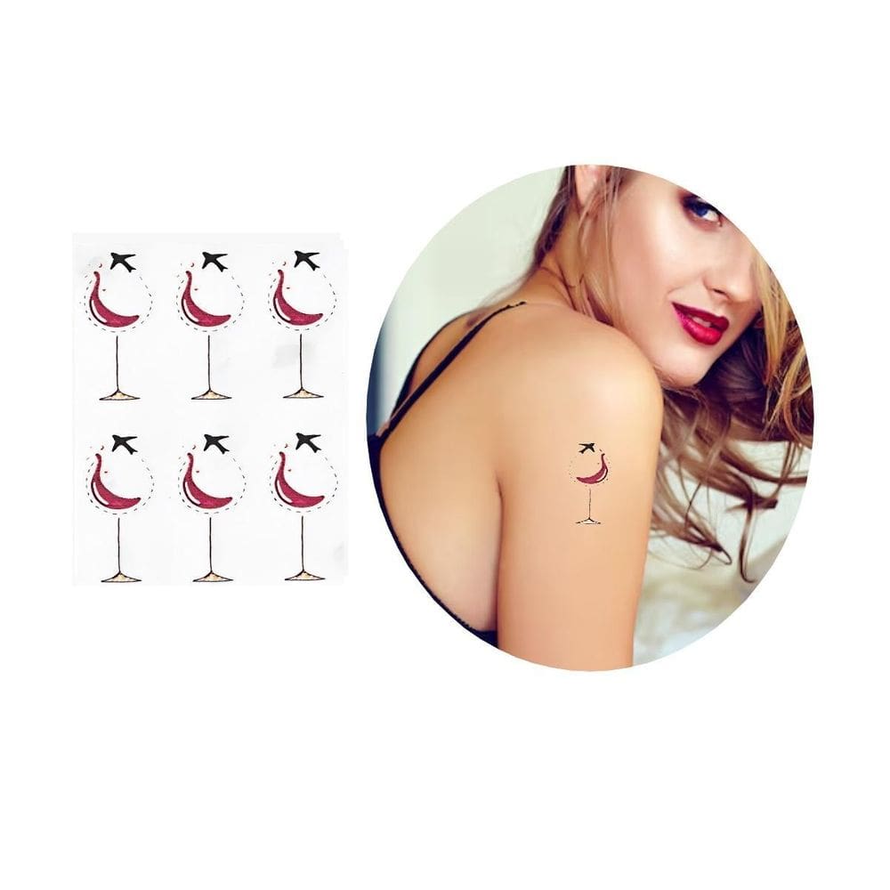 Tatuagem Temporária Taça Vinho Avião Liberdade 14 Artes 6Cm