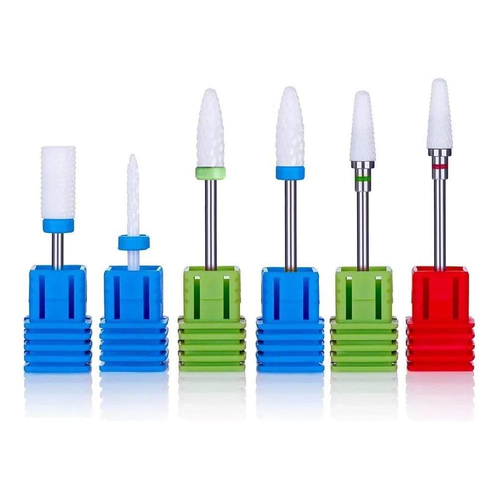 2X Jogo 6 Brocas De Ceramica Unhas Gel Acrigel Fibra Manicur