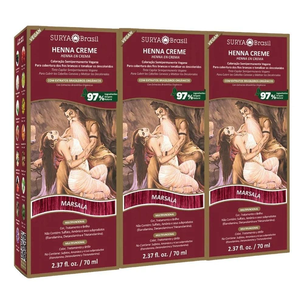 2X Kit 3 Henna Creme Surya Coloração Natural Tinta Escolha C