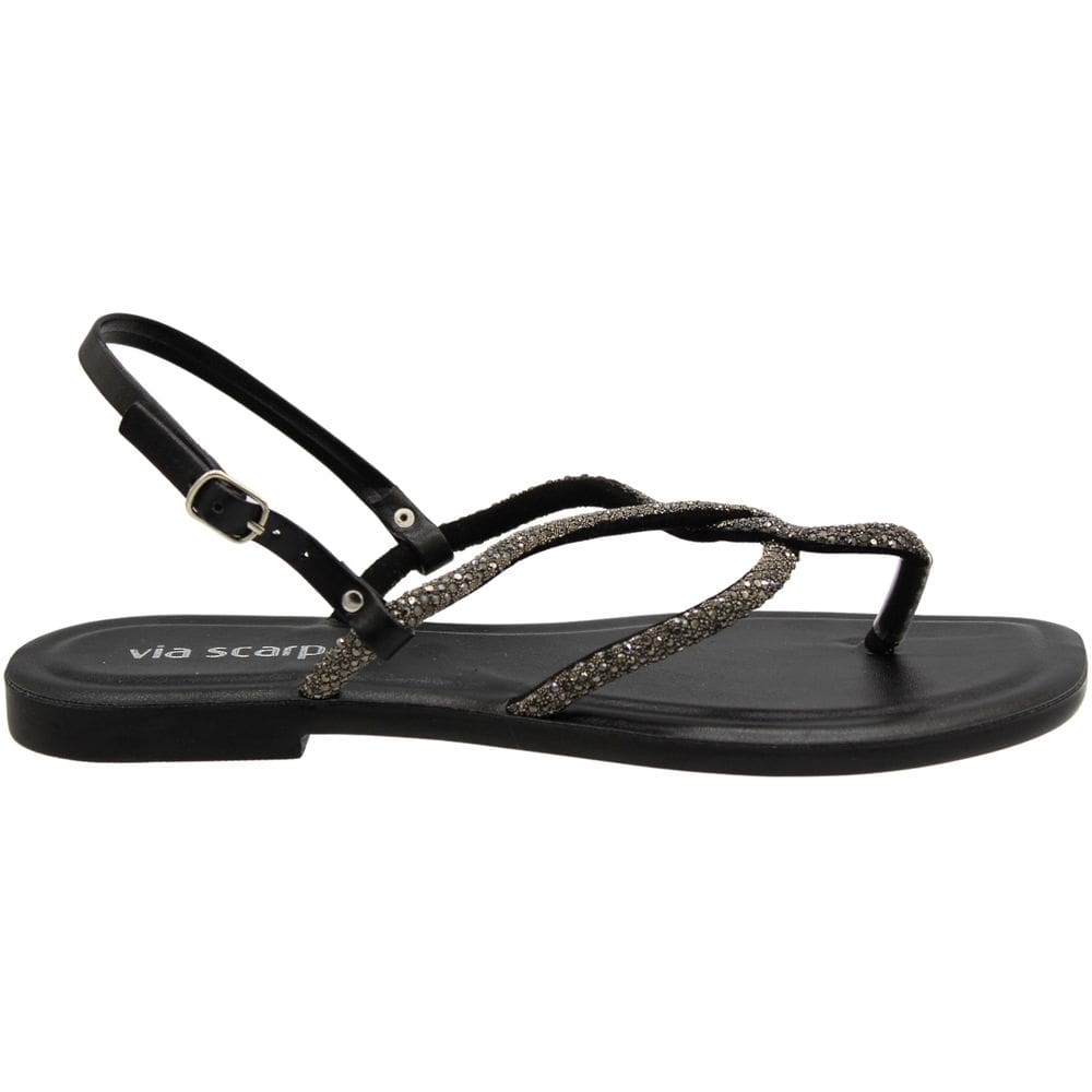 Sandália Rasteira Via Scarpa Strass Napa Tiras Feminina