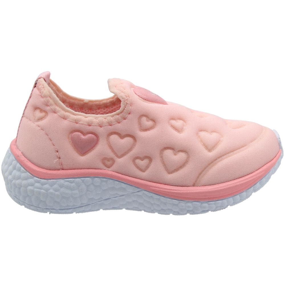 Tênis Infantil Via Vip Corações Escolar Tecido Sem Cadarço Menina