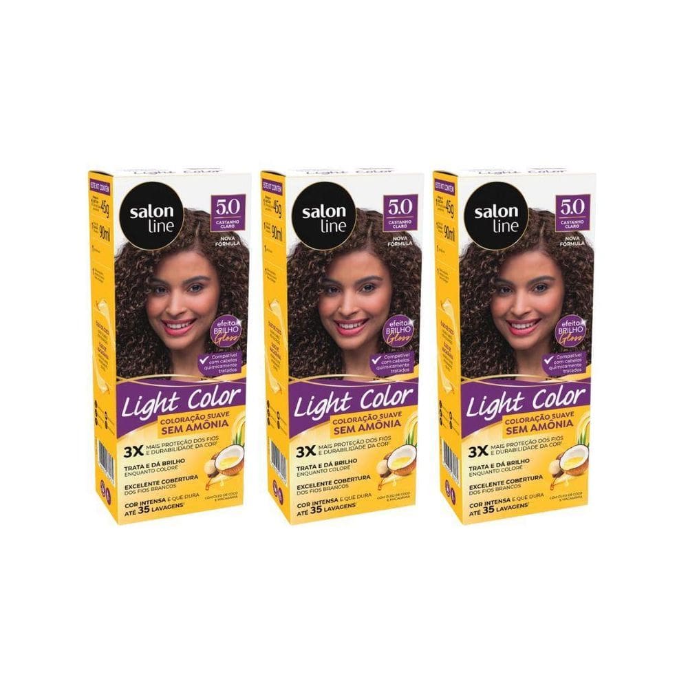 Coloraçao Light Color 5.0 Castanho Claro - Kit Com 3Un