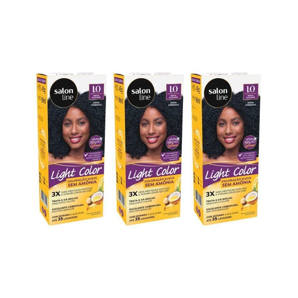 Coloraçao Light Color 10 Preto Azulado - Kit Com 3Un