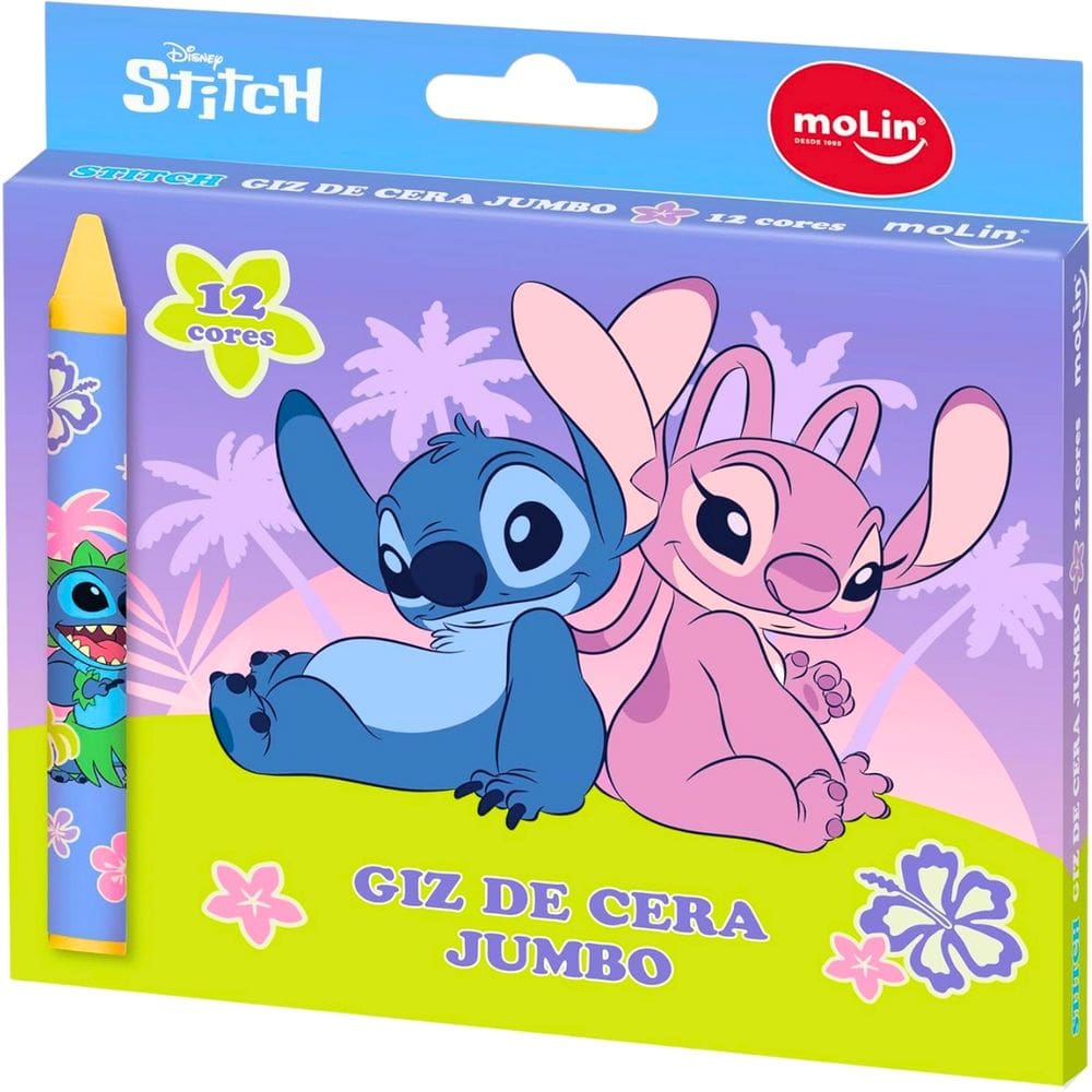 Giz de Cera Jumbo Stitch Caixa com 12 Cores Molin