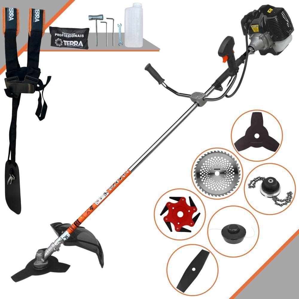 Roçadeira Profissional Lateral Terra Grh430 À Gasolina 43cc 2t 1,7hp + Faca 2 Pontas 330mm + Faca 40 Dentes 255mm + Tri