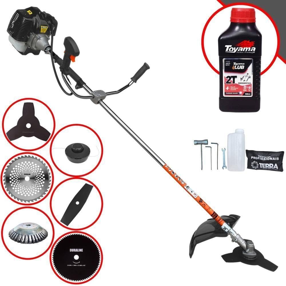 Roçadeira Profissional Terra Grh430 À Gasolina 43cc 1,7hp + Faca 2 Pontas + Faca 40 Dentes+ Faca 80 Dentes + Escova 38c