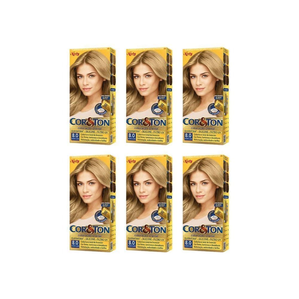 Coloraçao Cor&Ton 8.0 Louro Claro 50G - Kit C/6Un