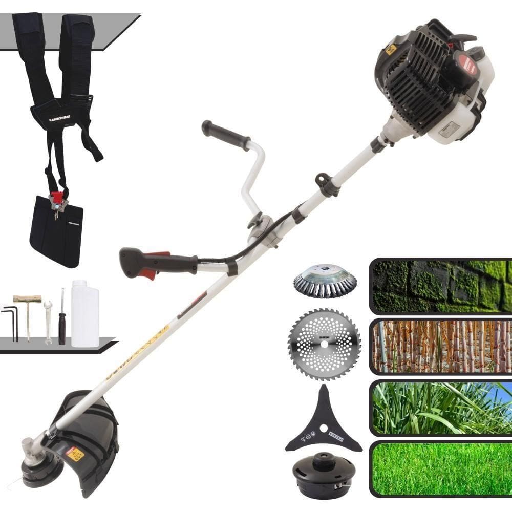 Roçadeira Profissional Lateral Kawashima Kw43le À Gasolina 43cc 1,7hp + Faca 40 Dentes Duraline 255mm 2mm + Escova Rota