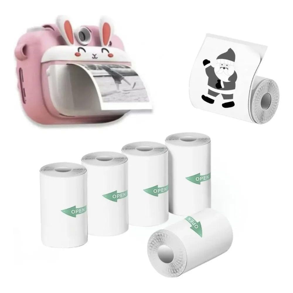 2X Kit 5 Rolos Papel Termico Adesivo Camera Infantil Impress