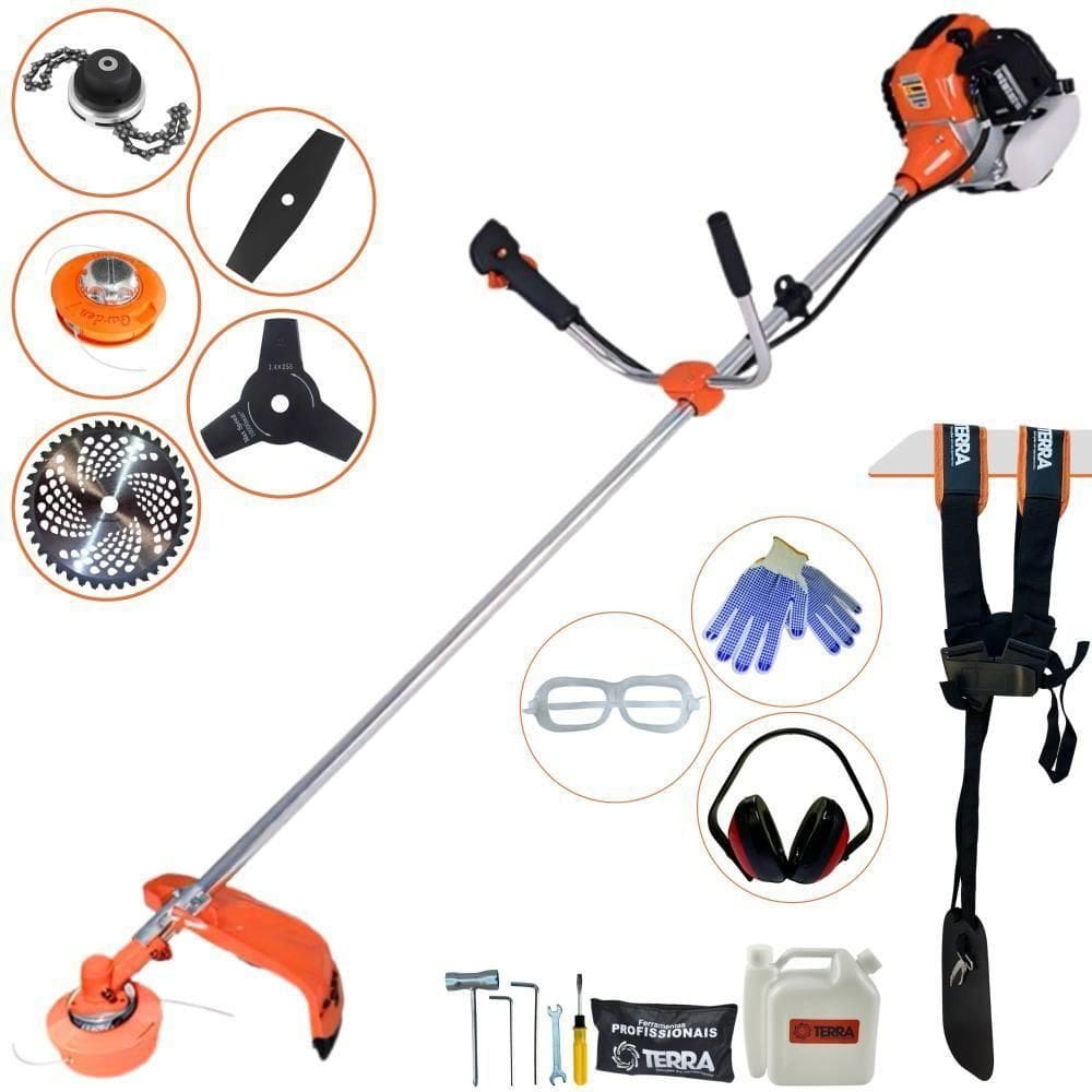 Roçadeira Profissional Lateral Terra Gr520xp À Gasolina 52cc 2t 2,5hp + Faca 2 Pontas Duraline 330mm + Faca 3 Pontas Du
