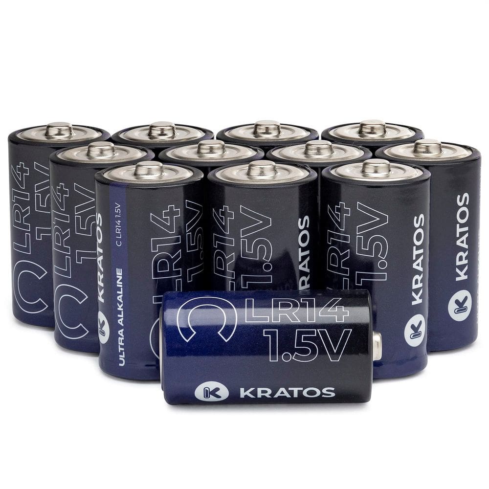 Baterias alcalinas Kratos Power C 1.5V, pacote com 12 unidades, de longa duração