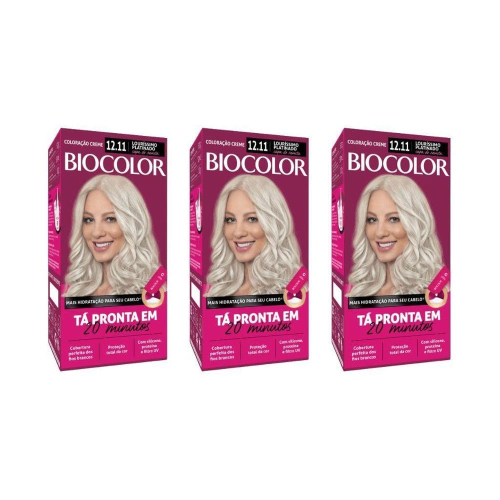 Coloraçao Biocolor Creme 12.11 Lourissimo Platinado-Kit 3Un