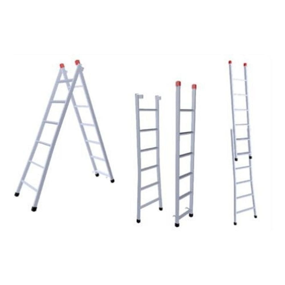 Escada Extensiva 3 em 1 Aço 9x16 Degraus 4,75m Cinza 120kg NV213P