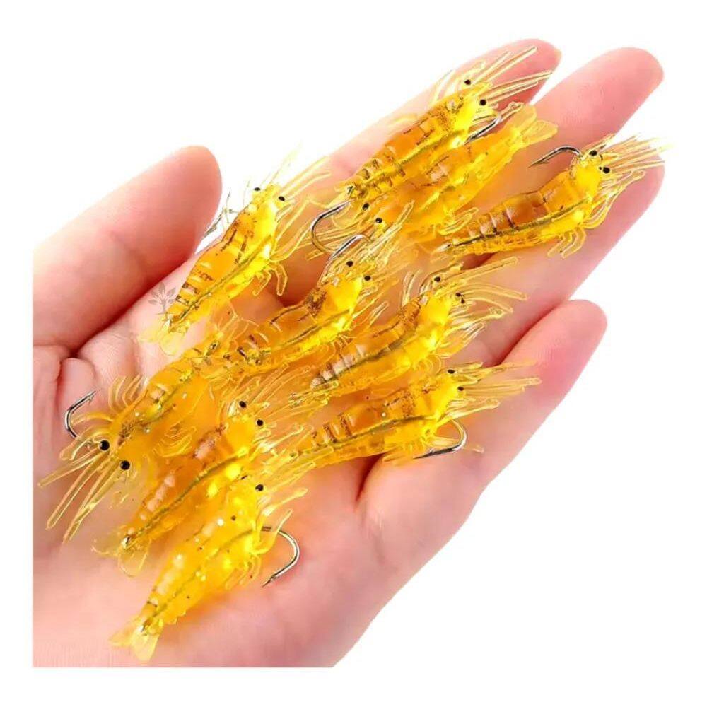 2X 10 Iscas Camarão Artificial Silicone Realista Corvina Pes