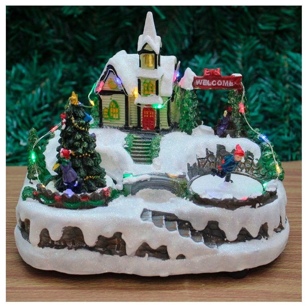 Cenário Natalino Musical LED Patinação Movimento Bivolt