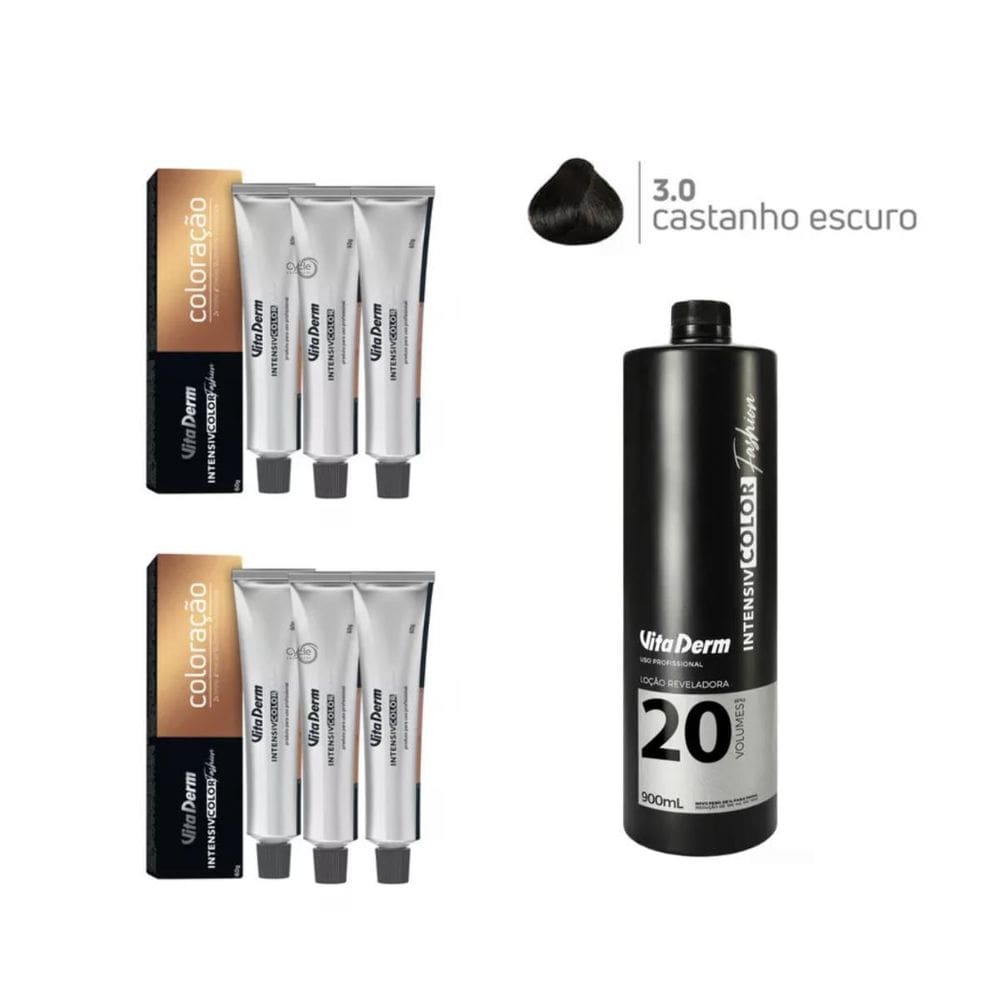 6 Unidades Coloração Vita Derm 3.0 + 1 Ox 20 Vol 900Ml