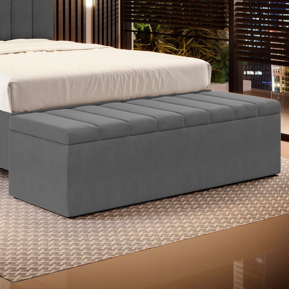 Calçadeira Baú Navi Para Cama de Casal Queen 160cm no Tecido Veludo - Conforto e Elegância Aradecor