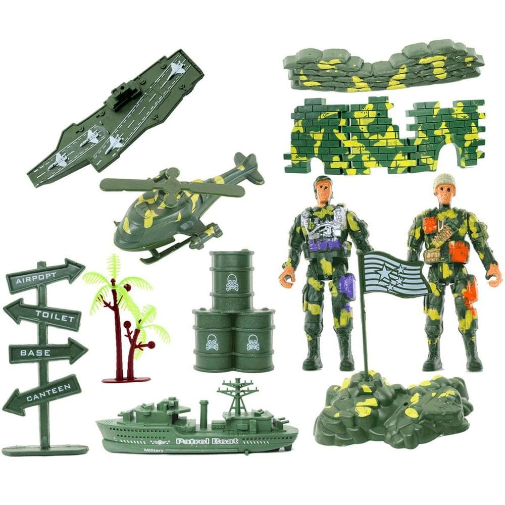 Brinquedos Miniaturas Militares Bonecos Veículos 14 Peças