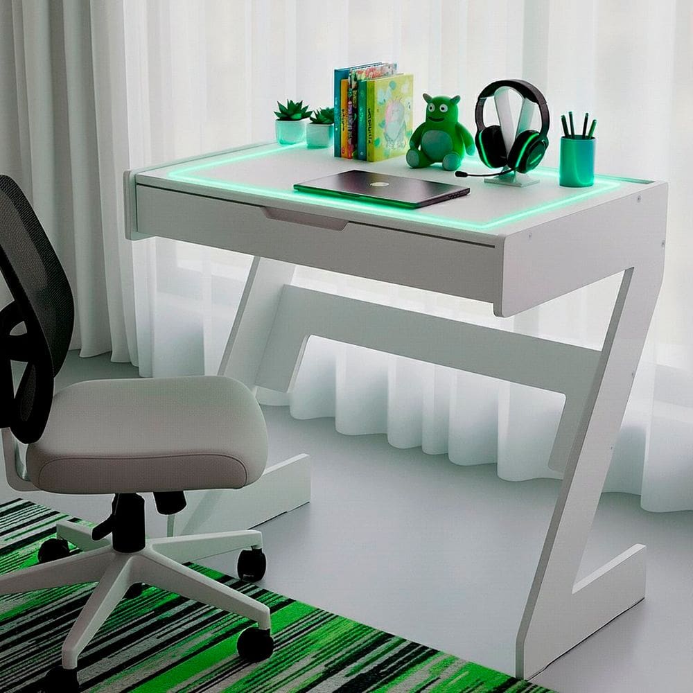 Escrivaninha para Escritório com Luz Neon Branco