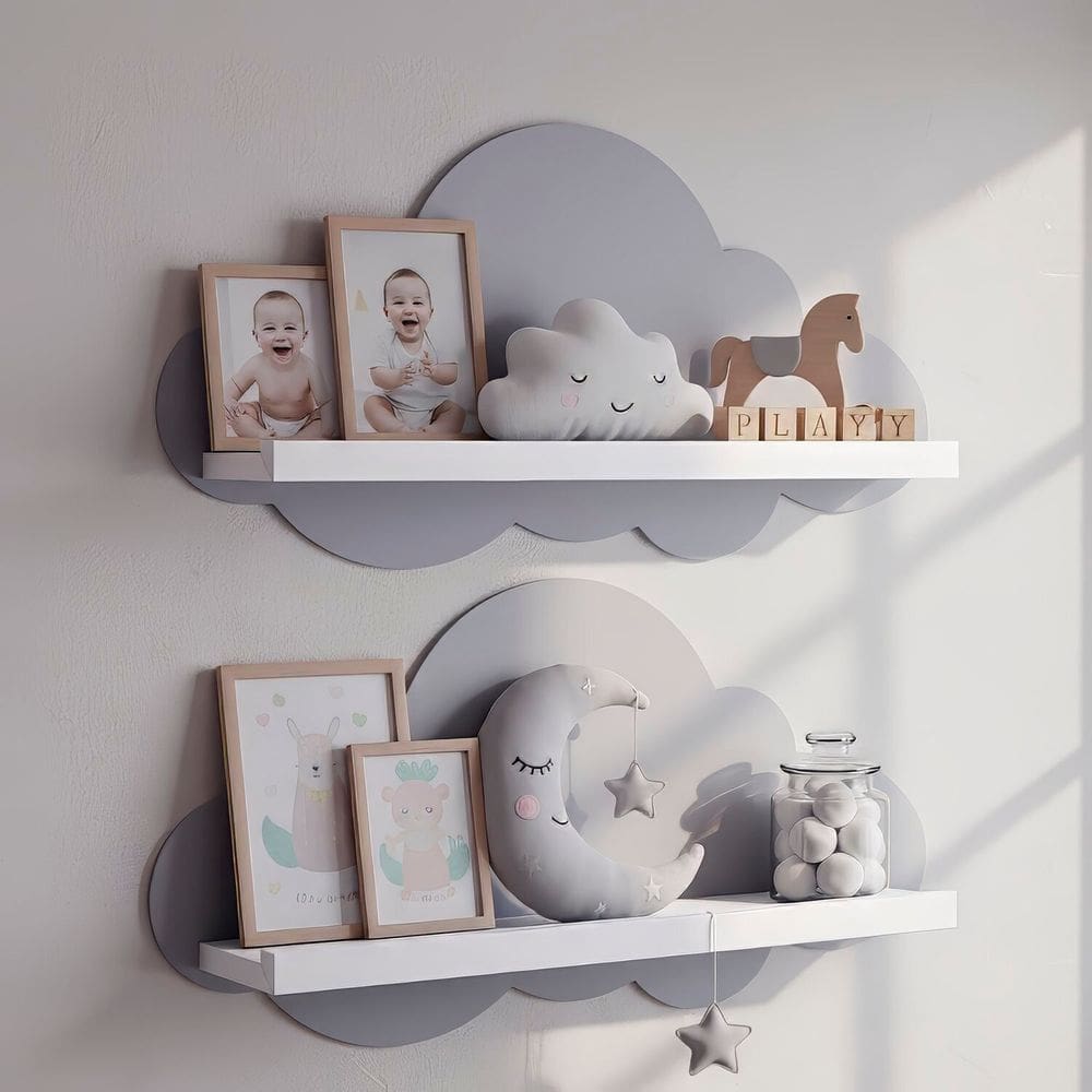 Kit 2 Prateleiras para Quarto Infantil Nuvem Branco / Cinza
