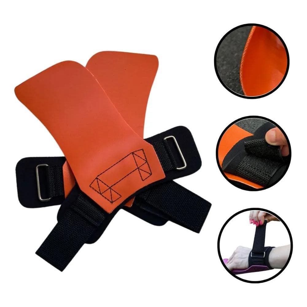2X Luva Crossfit Hand Grip Laranja - Maxi Aderência Na Barra