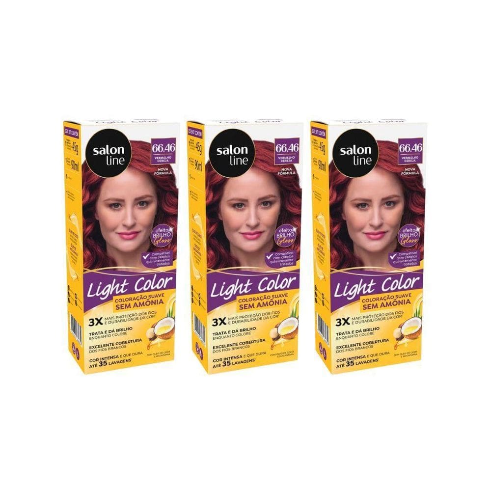 Coloraçao Light Color 66.46 Vermelho Cereja - Kit Com 3Un