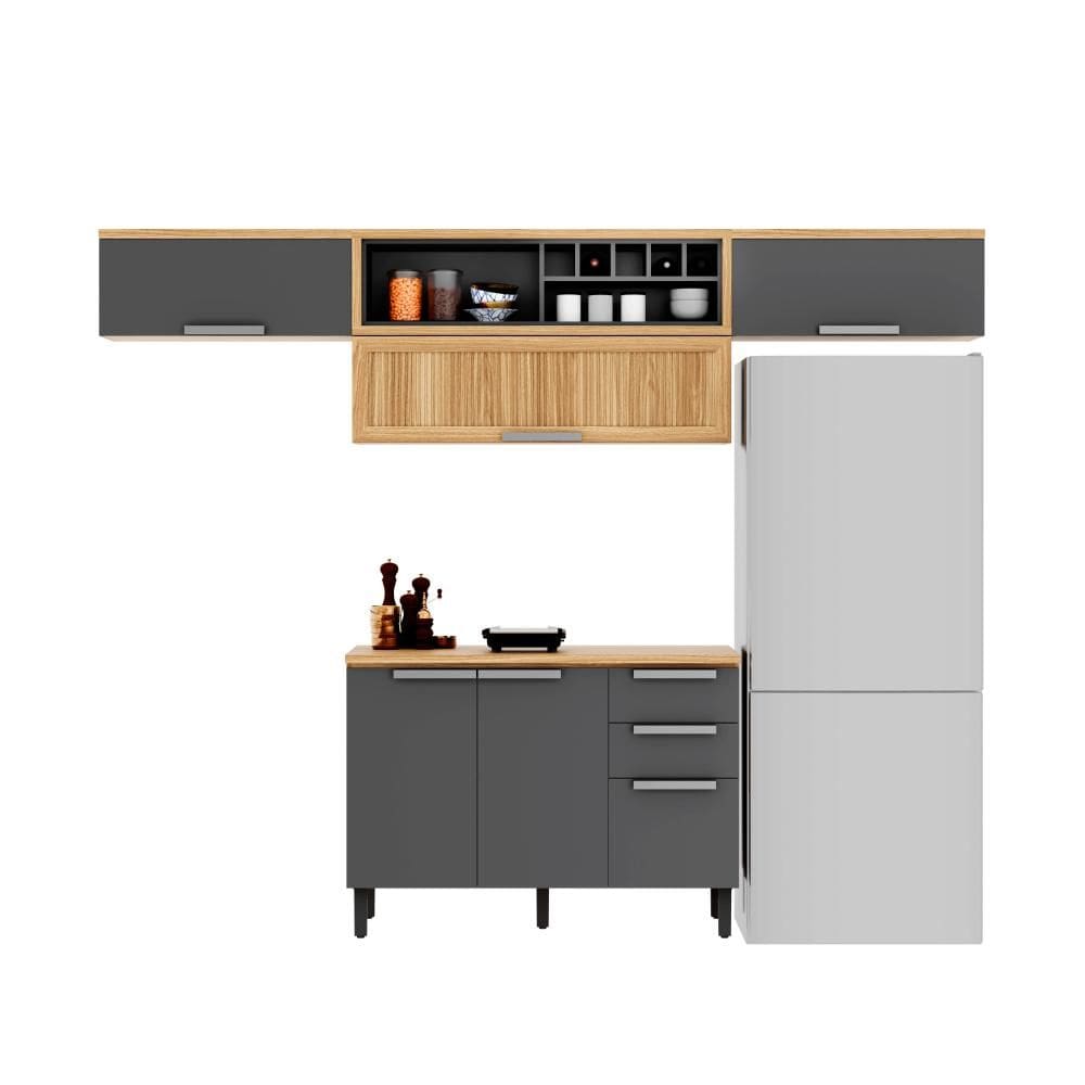 Cozinha Compacta 270cm 6 portas 2 gavetas New Porto Grafite Madeira Itatiaia