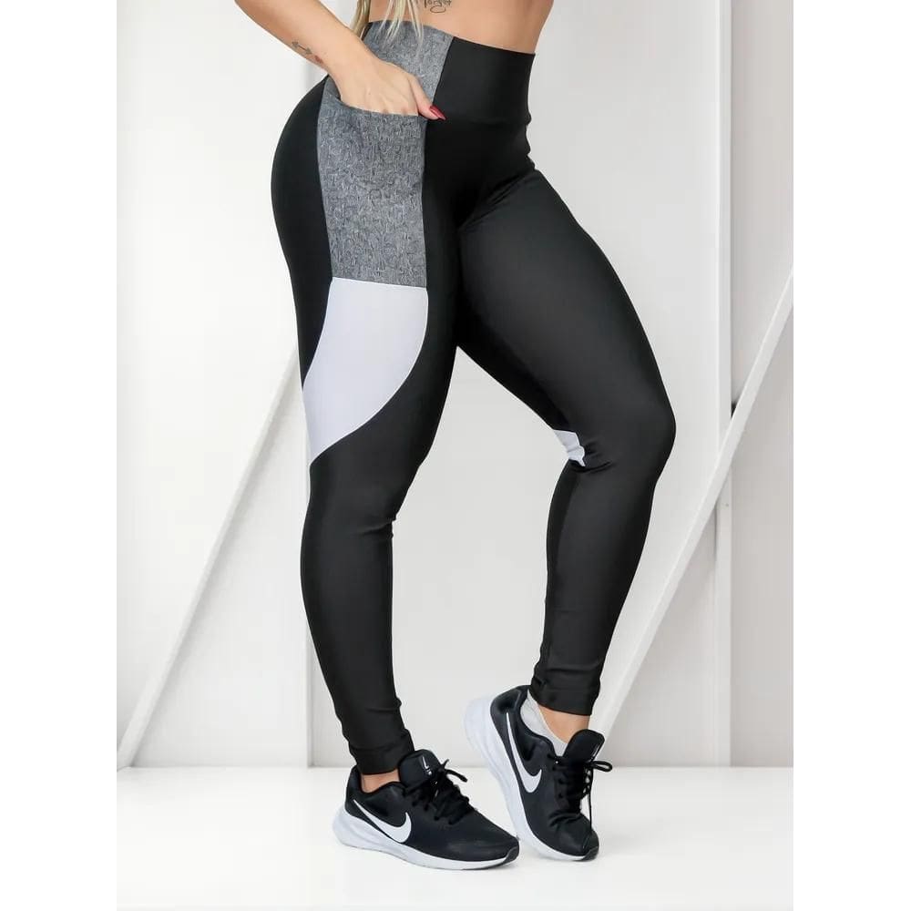 2X Calça Fitness Feminina Com Bolsos E Recorte Nas Laterais