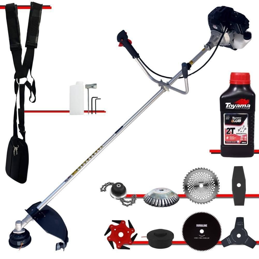 Roçadeira Toyama 1,7hp 43cc + 6 Facas + Escova + óleo Toyama
