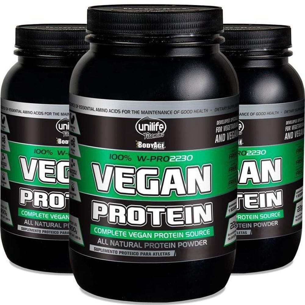 Kit 3 Vegan Protein Unilife Sabor Chocolate 900G