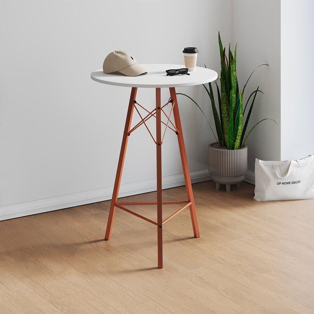 Mesa Bistrô Redonda Estrutura Em Ferro Cobre Com Tampo Branco