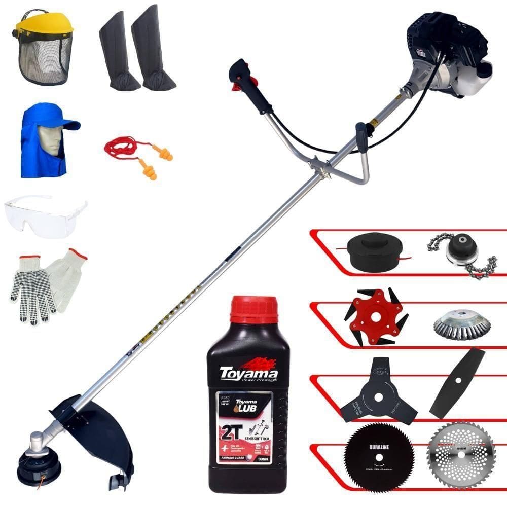 Roçadeira Toyama 43cc + 6 Facas + Escova + Epi + óleo Toyama