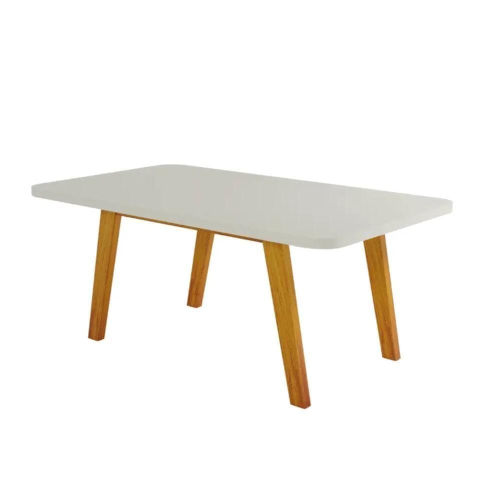 Mesa De Jantar Retangular Com Tampo De Vidro Firenze Naturale E Off White 120cm