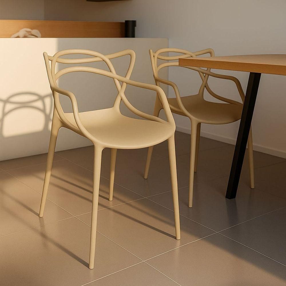 Kit 2 Cadeiras Modernas Leitura Com Encosto Cor:nude
