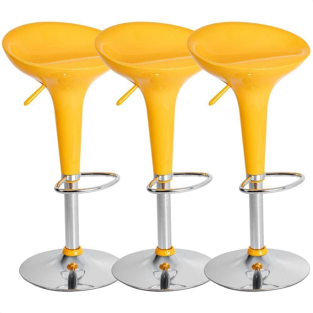 Kit 03 Un Banquetas Giratória Alta Tulipa Lotus Assento Abs Amarelo