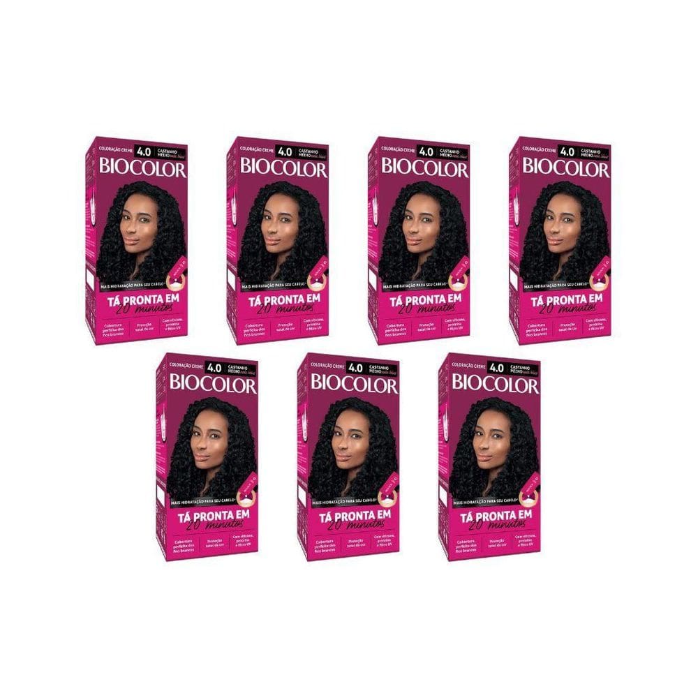 Coloraçao Biocolor Creme 4.0 Castanho Medio - Kit Com 7Un