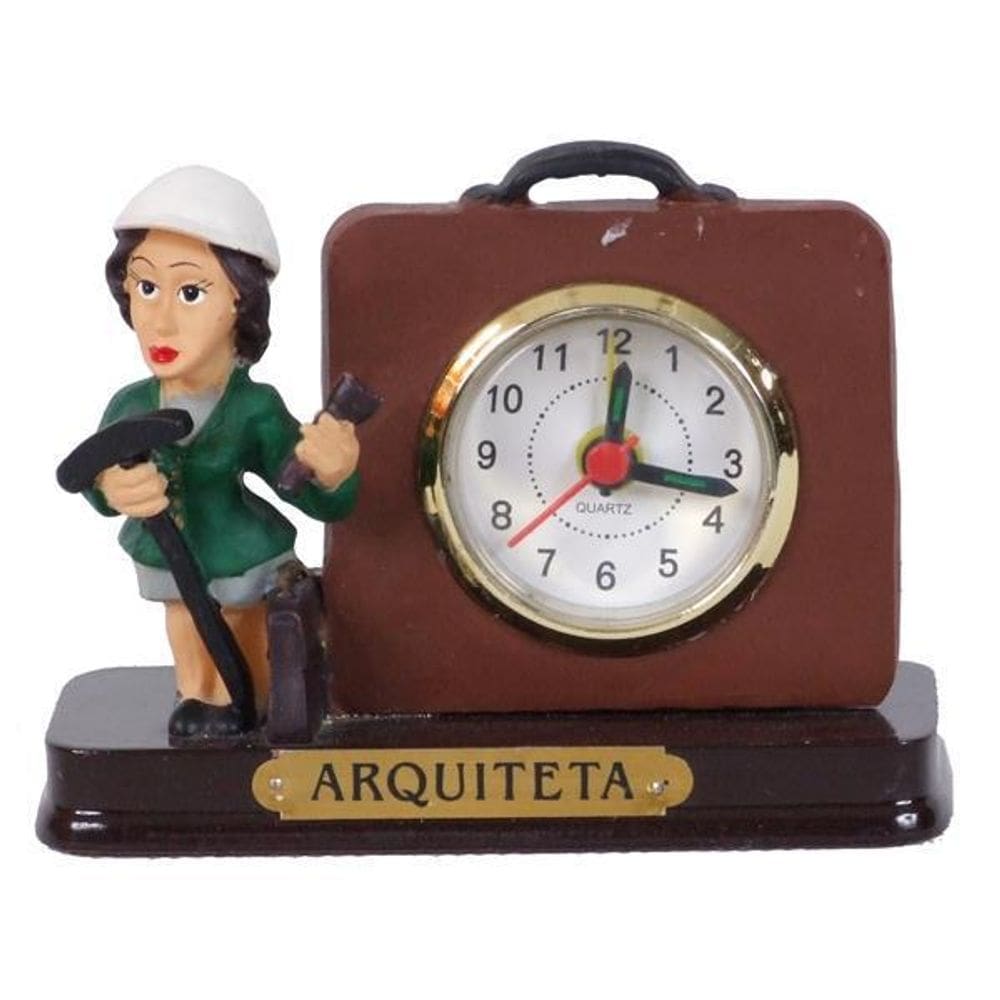 Miniatura Arquiteta De Resina Com Relógio 8Cm